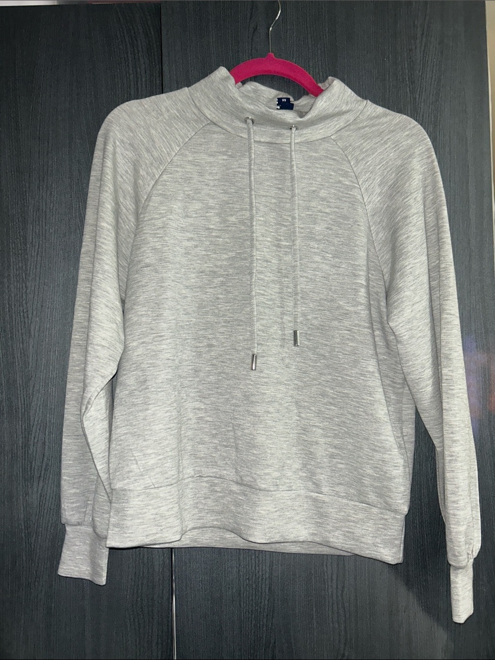 Women's Light Gray Funnel Neck Pullover Sweater with Drawcord